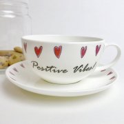 'Positive Vibes!' Bone China Teacup & Saucer