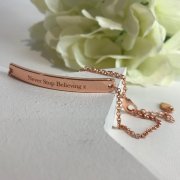 'Never Stop Believing' Rose Gold Bar Bracelet